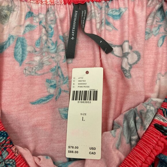 NWT Anthropologie Cascais Peasant Top Size L Pink Rose Floral Off-the-Shoulder - Picture 9 of 11